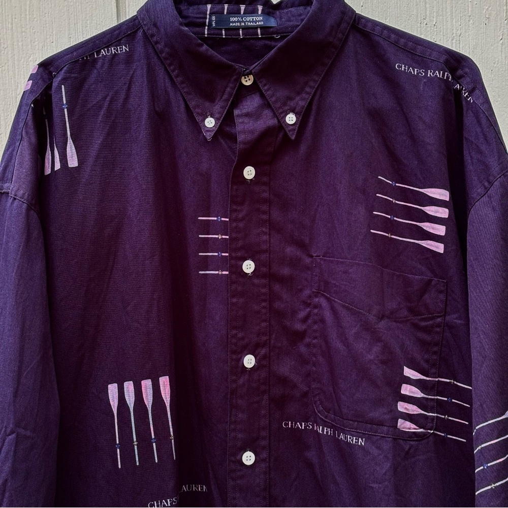 CHAPS RALPH LAUREN—Long-Sleeve Shirt—L—16 x 35.5—Boat Oars—Made in Thailand—VG+